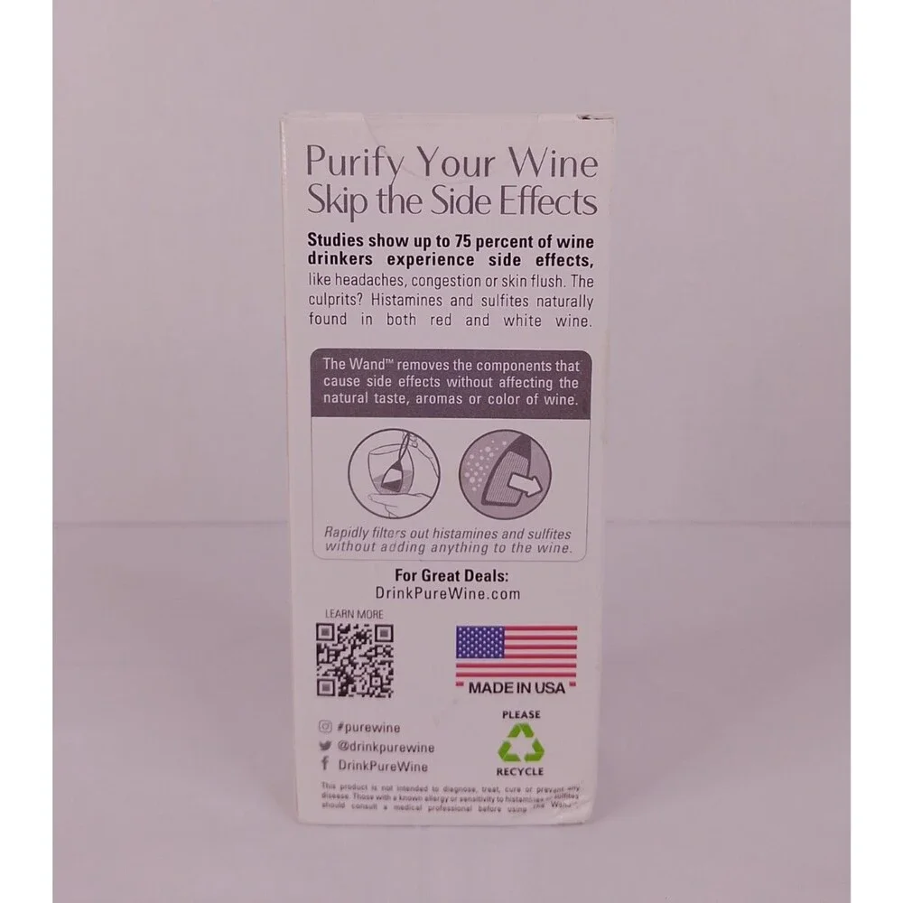 PureWine The Wand Wine Purifier 8-Pack Silver New Sealed No More Headaches